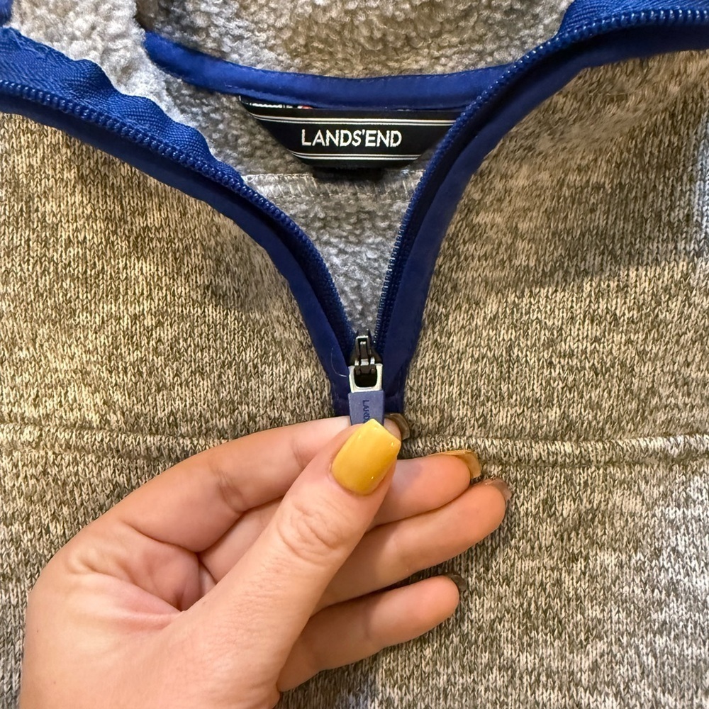 Lands' End Kids Zip Up Sweater - Gray and Blue - Picture 4 of 9